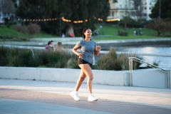 Freeze frame of  runner at Lake Merritt