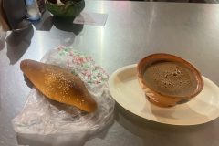 trad Oaxaca breakfast - bread with anise and hot chocolate with water